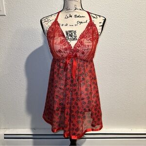 Y2K Lace & Floral Print Babydoll Nightie